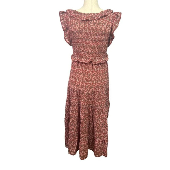 NEW Max Studio Floral Dress Smocked Ruffles Size Large Prairie NWT $178 - Picture 2 of 8